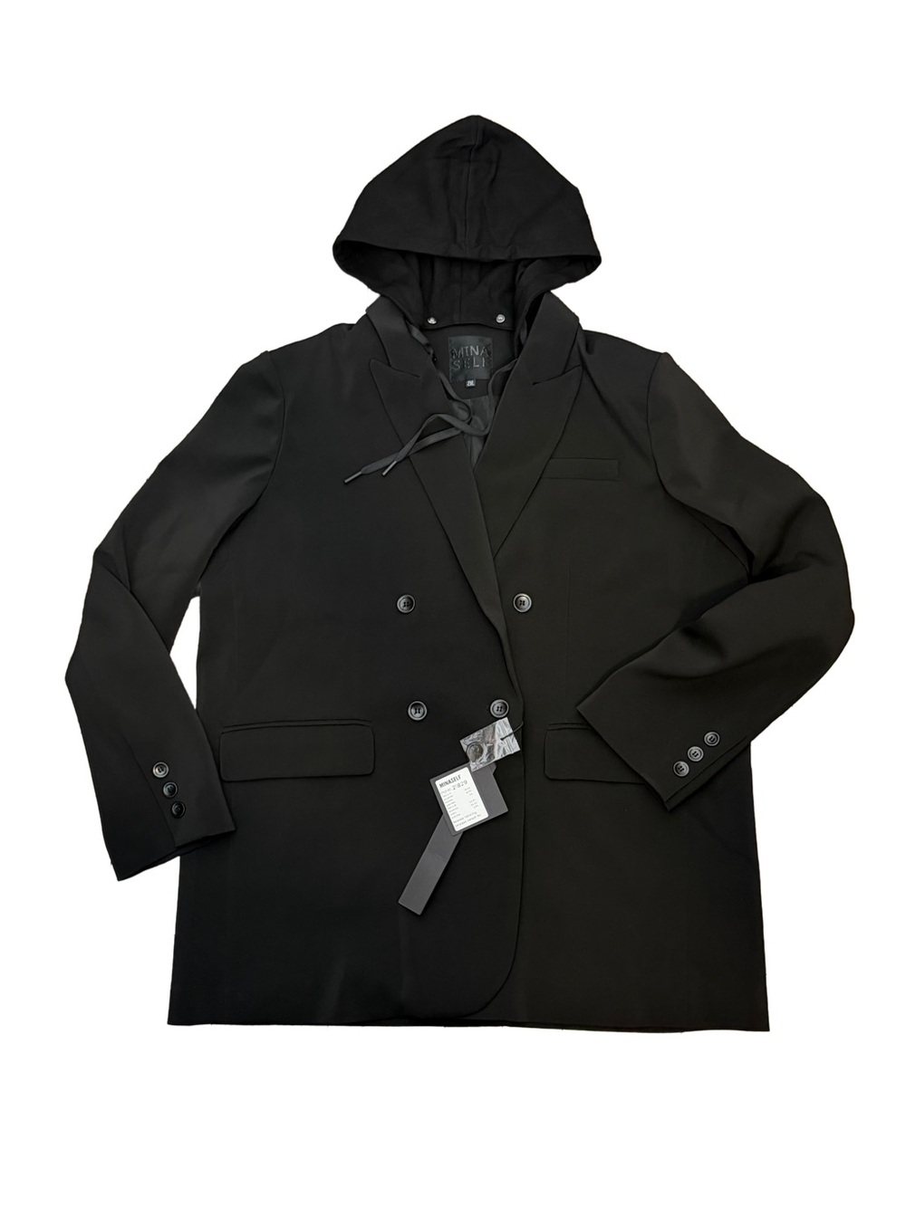 MINA SELF Black Hooded Double Breasted Blazer Jacket Plus Size 2XL NWT